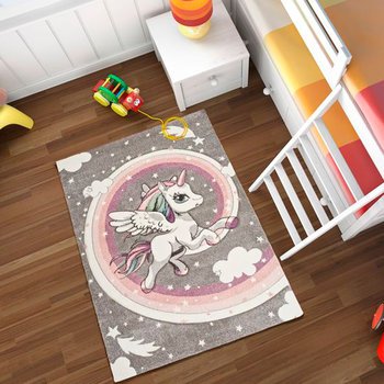 Alfombras 100% Polipropileno HEAT-SET FRISÈ Alfombra infantil unicornio gris